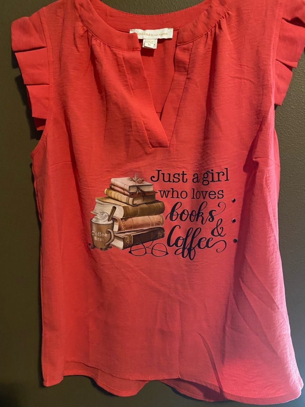Hand crafted by Coral Graphic Book & Coffee Sleeveless Top